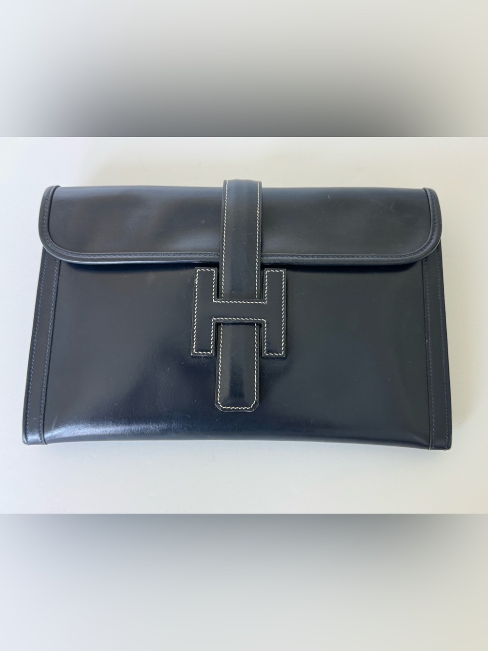 Hermes Jige Clutch Epsom PM Navy Leather